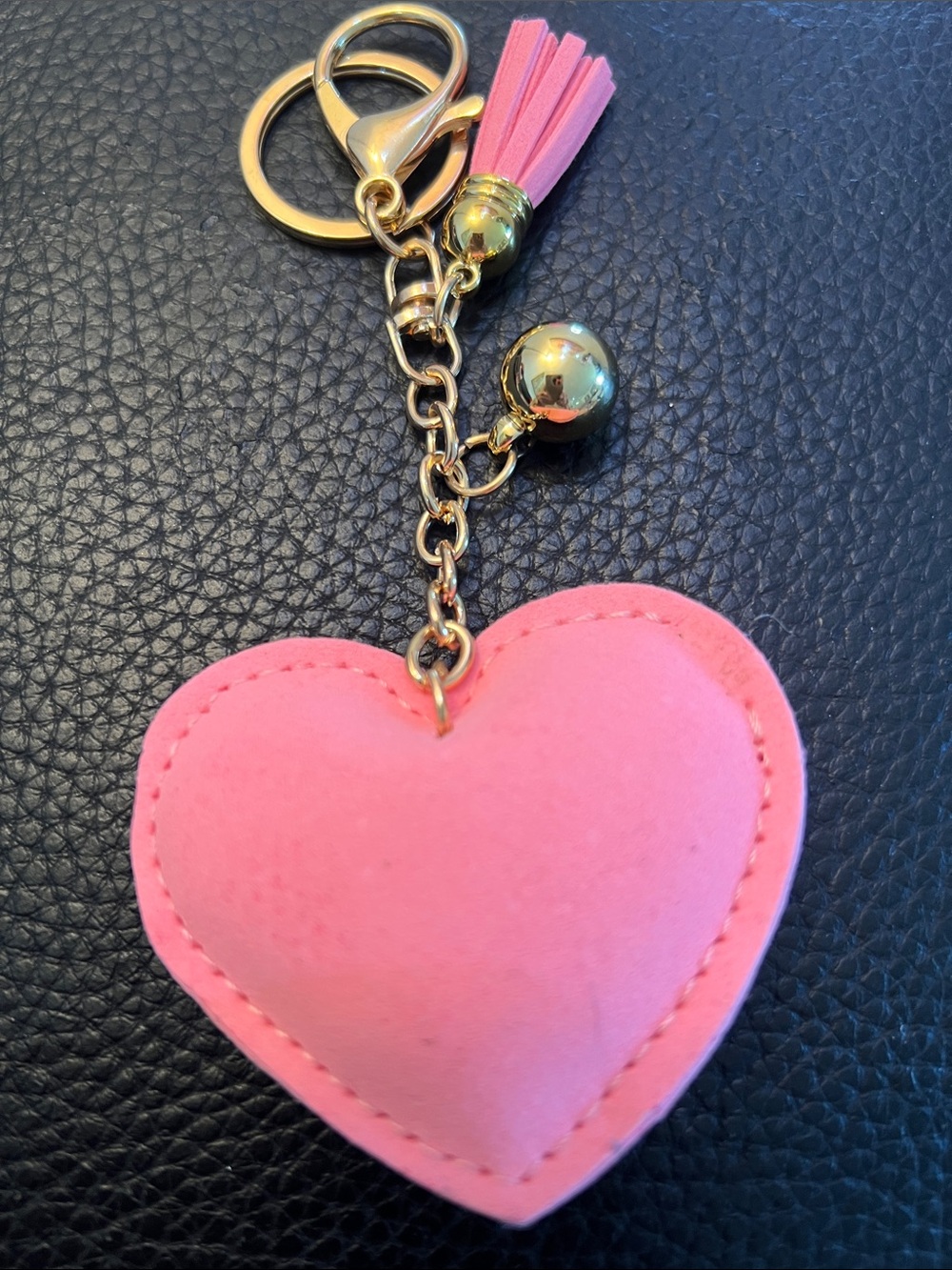 PUFFY PINK RHINESTONE HEART KEY CHAIN/ BAG CHARM - Picture 2 of 3